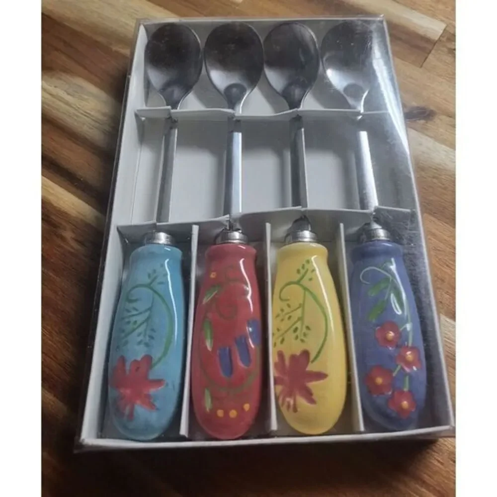 New Set Of Four Kontiki Mini Serving‎ Spoons Blue Red Yellow Charcuterie Board